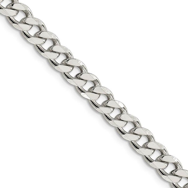 Men's 7mm, Sterling Silver Solid Flat Curb Chain Necklace, 18 Inch